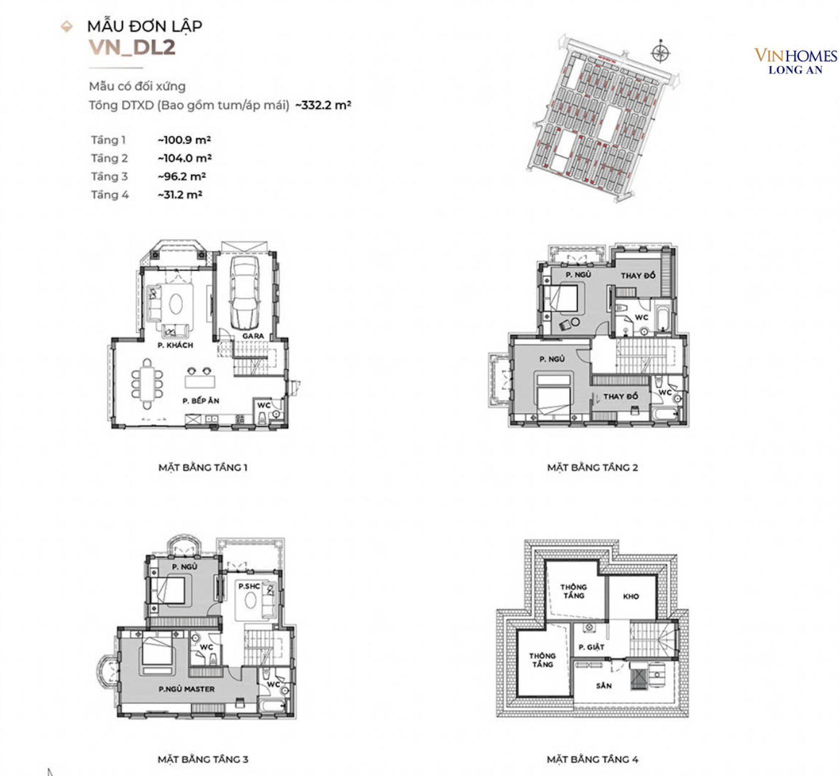 Mặt bằng thiết kế điển hình biệt thự Vinhomes Green City đơn lập