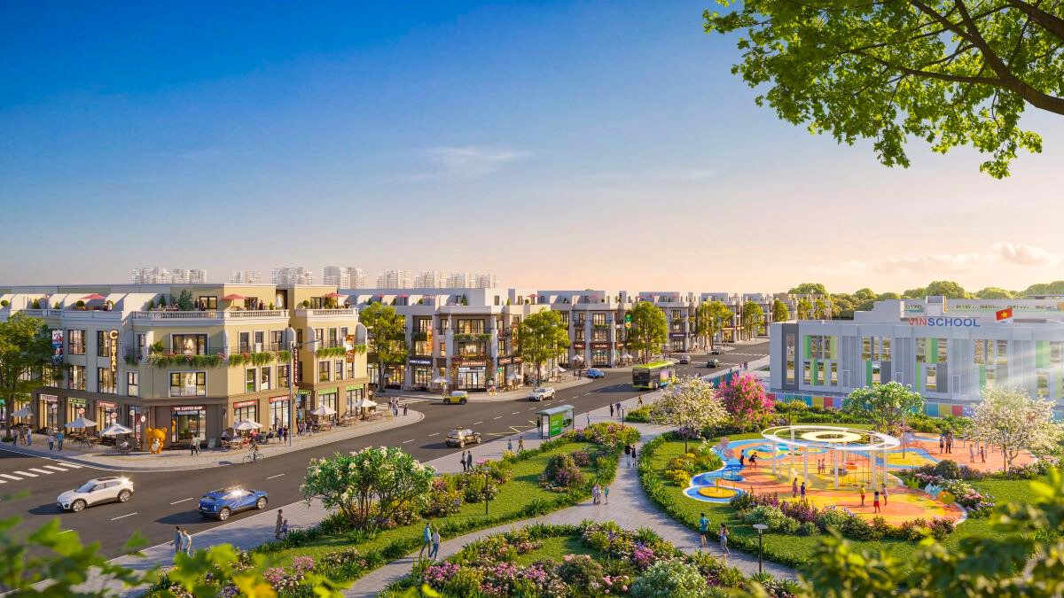 Nhà phố Vinhomes Green City hoàn thiện với mặt tiền thoáng tạo cảnh quan hiện đại